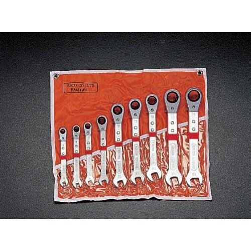 片目片口スパナ(ラチェット式)9本組