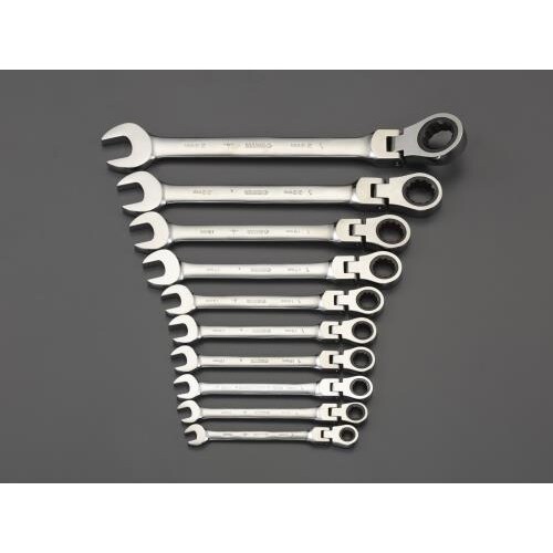 ラチェット片目片口スパナ(首振型)10本組