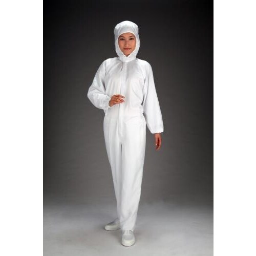 クリーンルーム用フード付継服(白/センターF)LL
