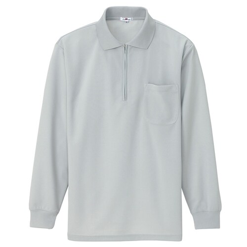 吸汗速乾長袖ジップポロシャツ グレー SS