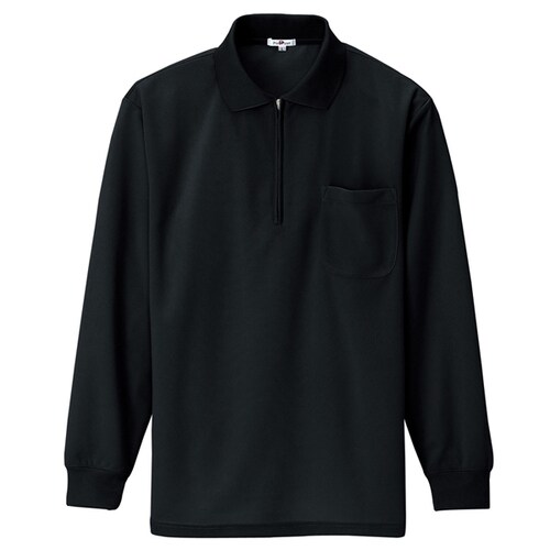 吸汗速乾長袖ジップポロシャツ ブラック M