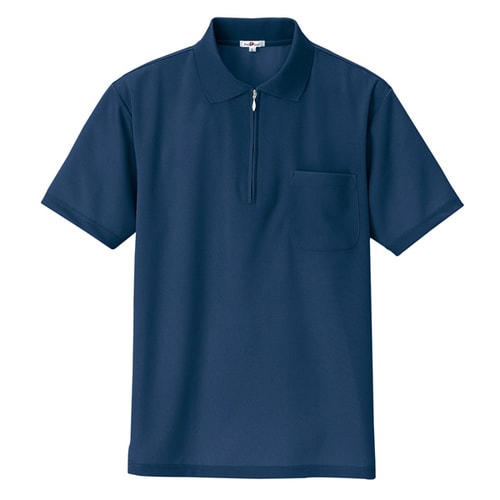 吸汗速乾半袖ジップポロシャツ ネイビー 6L
