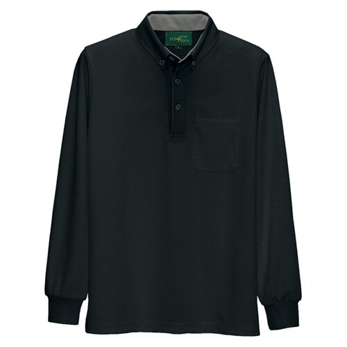 長袖ボタンダウンポロシャツ ブラック L