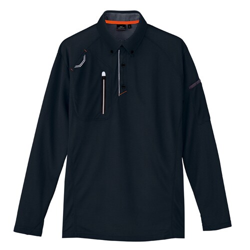 長袖ボタンダウンポロシャツ ブラック 4L