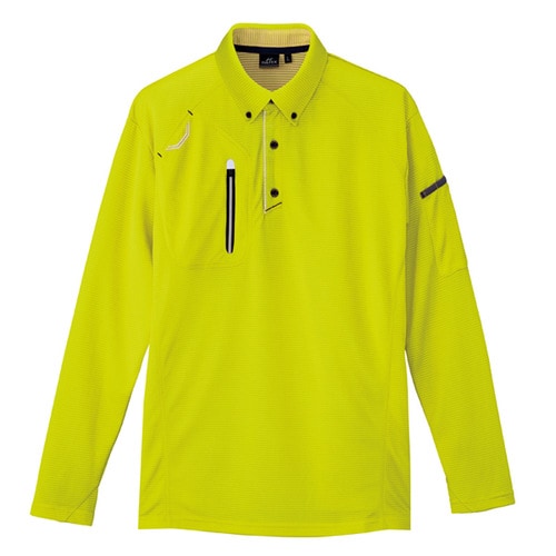長袖ボタンダウンポロシャツ ライム 3L