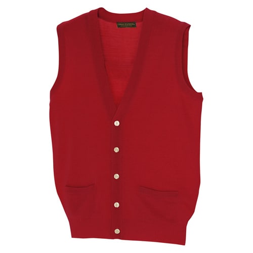 Vネック前開きベスト レッド S