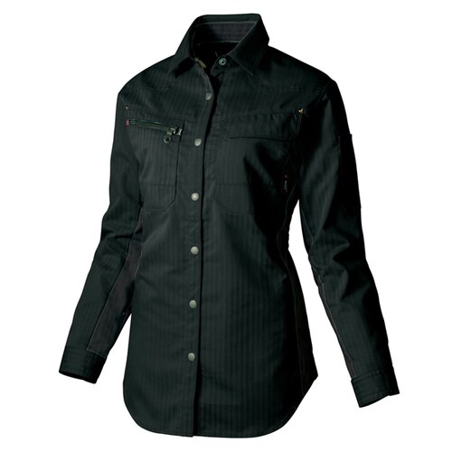 レディース長袖シャツ カーキブラック LL