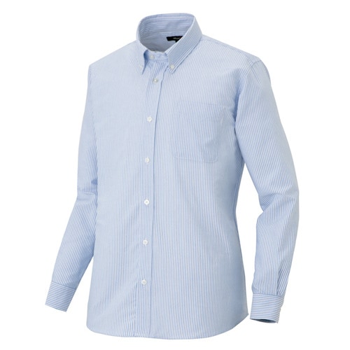 長袖ボタンダウンシャツ サックスストライプ 4L