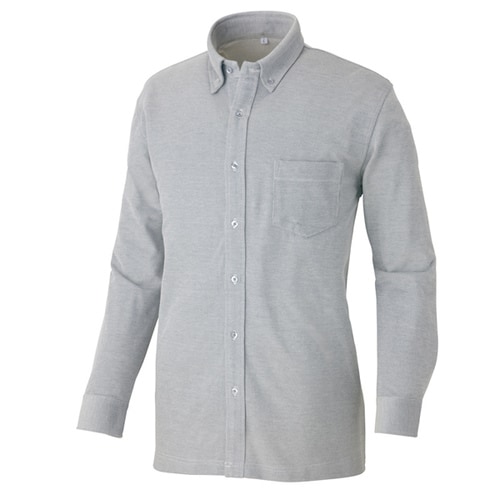 長袖ニットボタンダウンシャツ グレー 3L