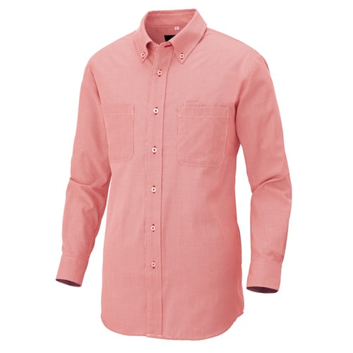 長袖ボタンダウンシャツ(コードレーン) レッド S