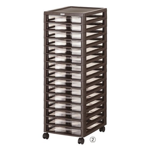 多段収納ケース 浅型 15段ダークブラウン