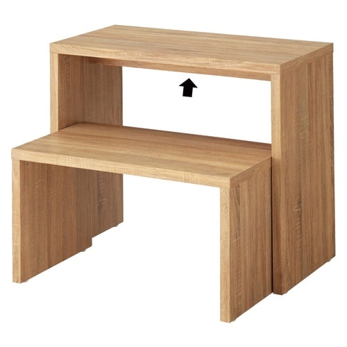 木製スリムコの字テーブル ラスティック柄W90cm