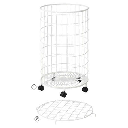 円型バスケットワゴン 深型 白 中間棚