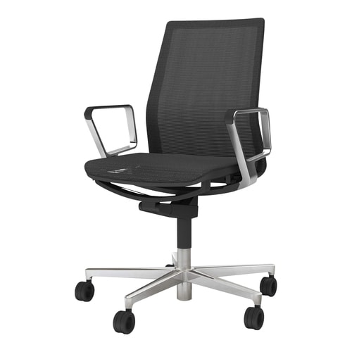 ファブレ 本体黒 メッシュ 銀脚 アルミ肘 黒