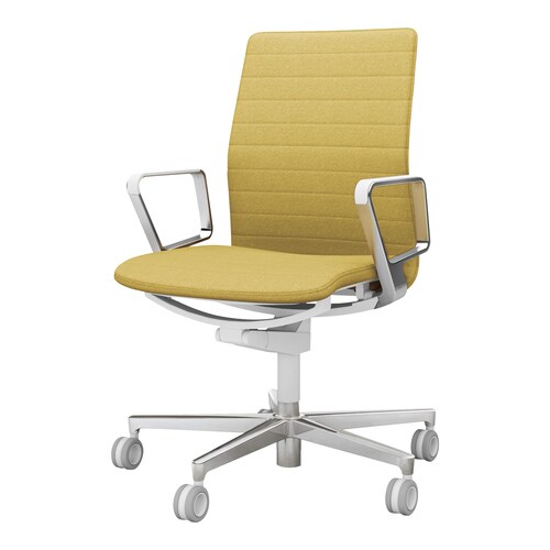 ファブレ 本体白 ストライプ 銀脚 アルミ肘 黄