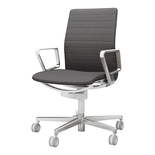 ファブレ 本体白 ストライプ 銀脚 アルミ肘 濃灰