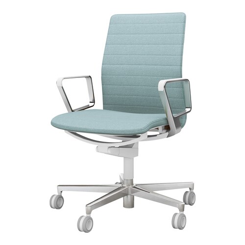 ファブレ 本体白 ストライプ 銀脚 アルミ肘 薄青