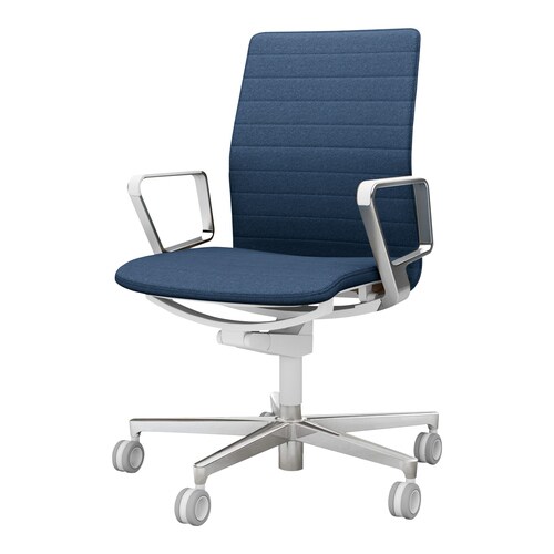 ファブレ 本体白 ストライプ 銀脚 アルミ肘 紺