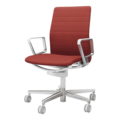 ファブレ 本体白 ストライプ 銀脚 アルミ肘 赤