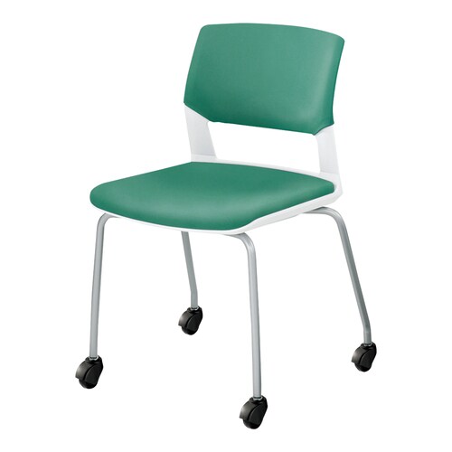 会議イス160 キャスター脚 レザー緑 硬床用