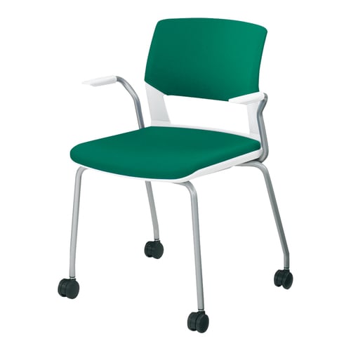 会議イス160 キャスター脚 緑 肘付 軟床用