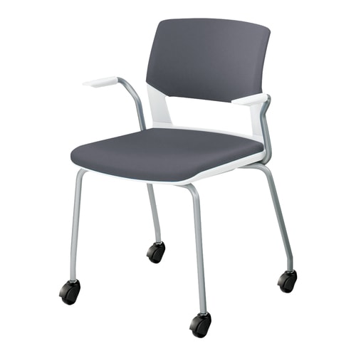 会議イス160 キャスター脚 灰 肘付 硬床用