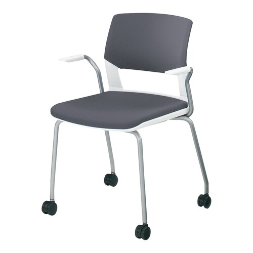 会議イス160 キャスター脚 灰 肘付 軟床用
