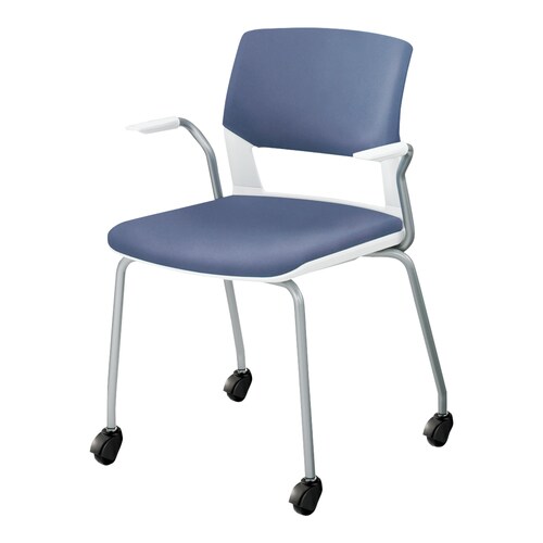 会議イス160 キャスター脚 レザー青肘付 硬床用