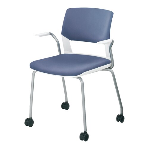会議イス160 キャスター脚 レザー青肘付 軟床用