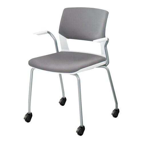 会議イス160 キャスター脚 レザー灰肘付 硬床用
