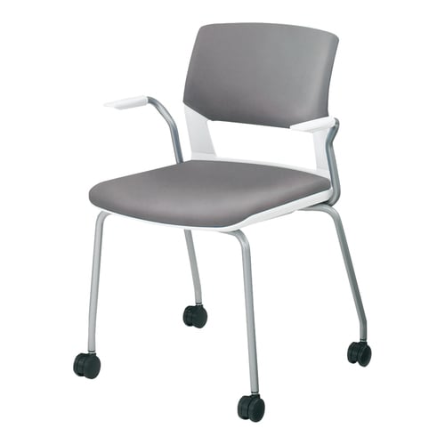 会議イス160 キャスター脚 レザー灰肘付 軟床用