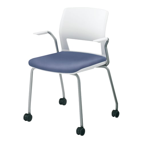 会議イス160キャスター脚背樹脂レザー青肘付軟床用