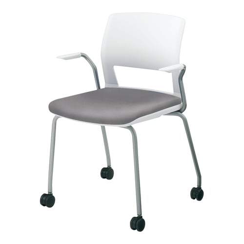 会議イス160キャスター脚背樹脂レザー灰肘付軟床用