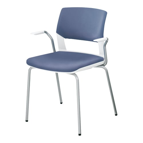 会議イス160 固定脚 レザー青 肘付