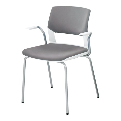 会議イス160 固定脚 レザー灰 肘付