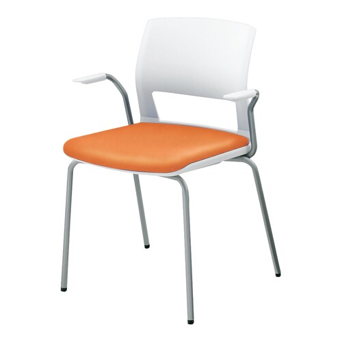 会議イス160 固定脚 背樹脂 レザー橙 肘付