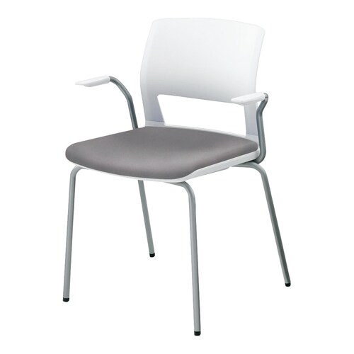 会議イス160 固定脚 背樹脂 レザー灰 肘付