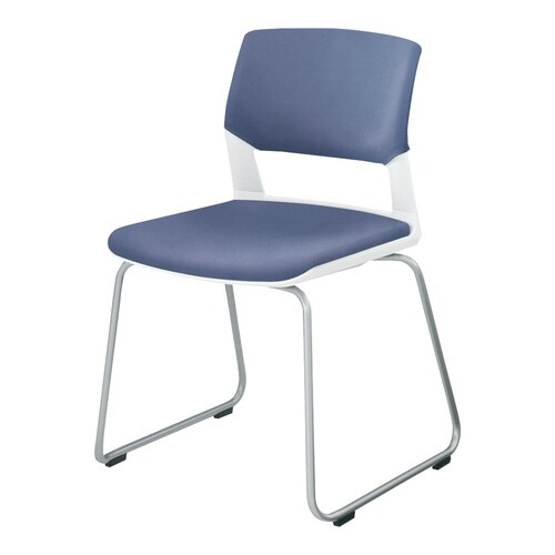 会議イス160 サークル脚 レザー青 肘無