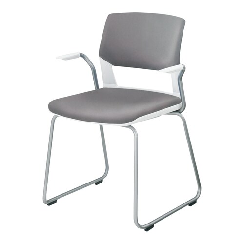 会議イス160 サークル脚 レザー灰 肘付