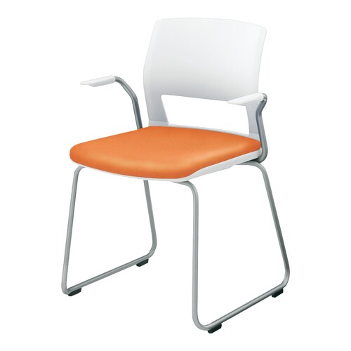 会議イス160サークル脚背樹脂 レザー橙 肘付