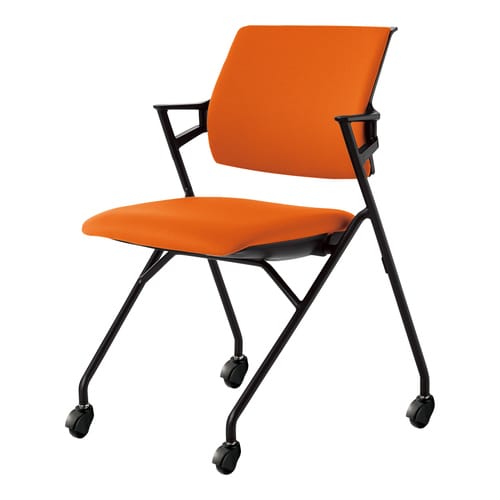 ピエガ 背クッション 黒シェル 橙 黒脚 硬床用