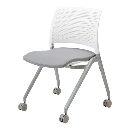 スプライン 銀脚キャスター座クッション 白 硬床用