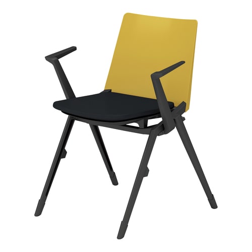 スタッカ 黒固定脚 背イエロー 座ブラック 肘付