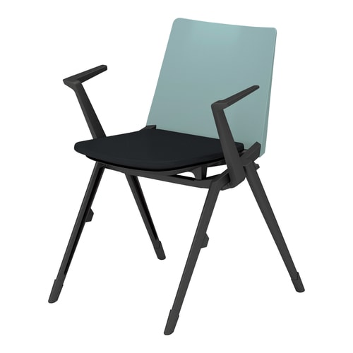 スタッカ 黒固定脚 背ターコイズ 座ブラック 肘付