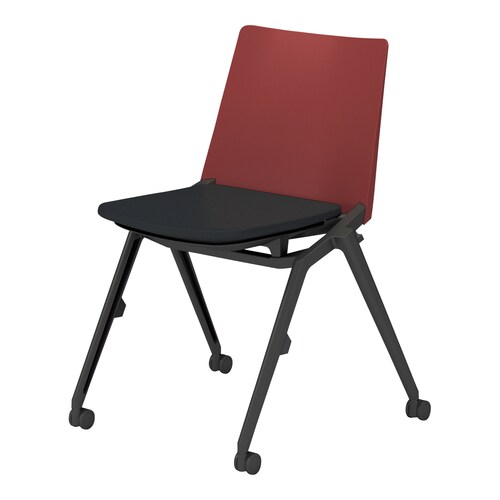 スタッカ 黒キャスター脚 背レッド 座黒 肘無