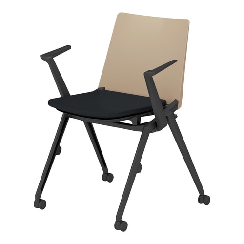 スタッカ 黒キャスター脚 背ベージュ 座黒 肘付