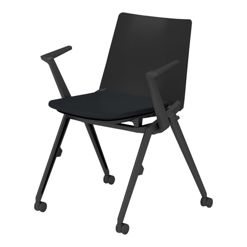 スタッカ 黒キャスター脚 背ブラック 座黒 肘付