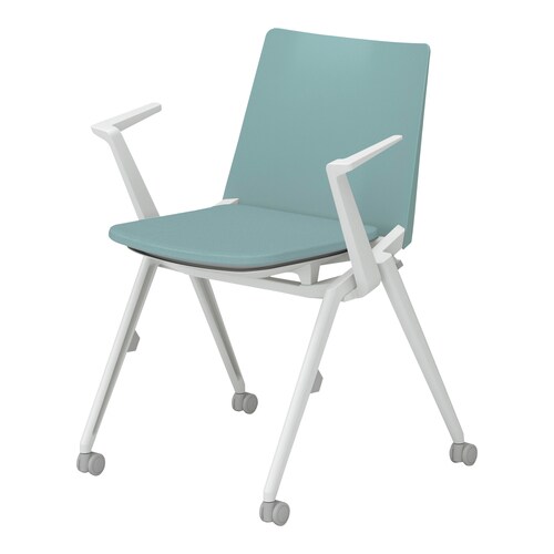 スタッカ 白キャスター脚 ターコイズ 肘付