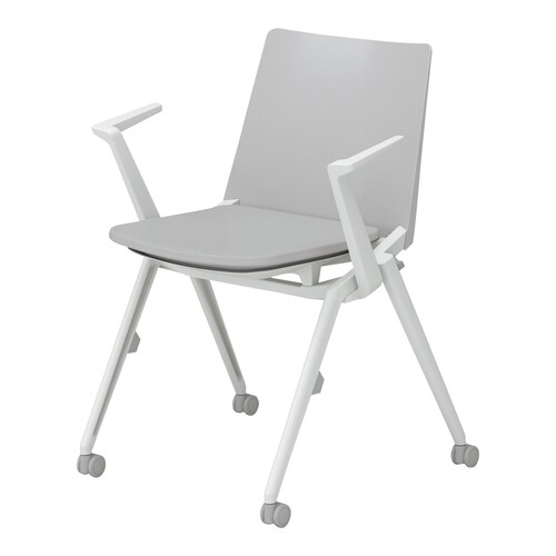 スタッカ 白キャスター脚 グレー 肘付