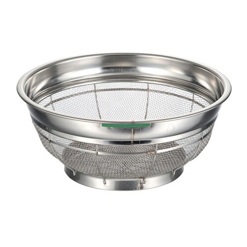 18−8浅型ザル荒目カラーバー付 43cm 緑